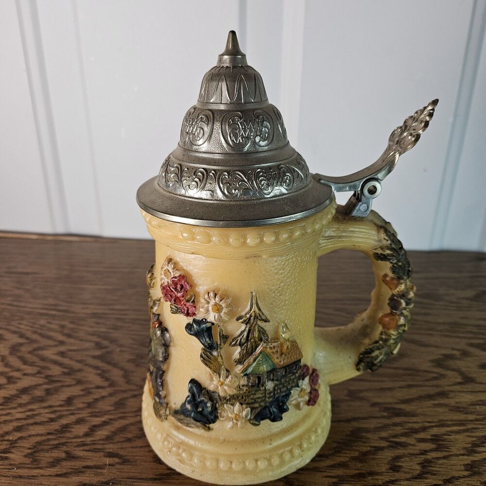 Vintage Johann Gunter Candle Waldrun Baden-Faux Stein with Pewter Lid